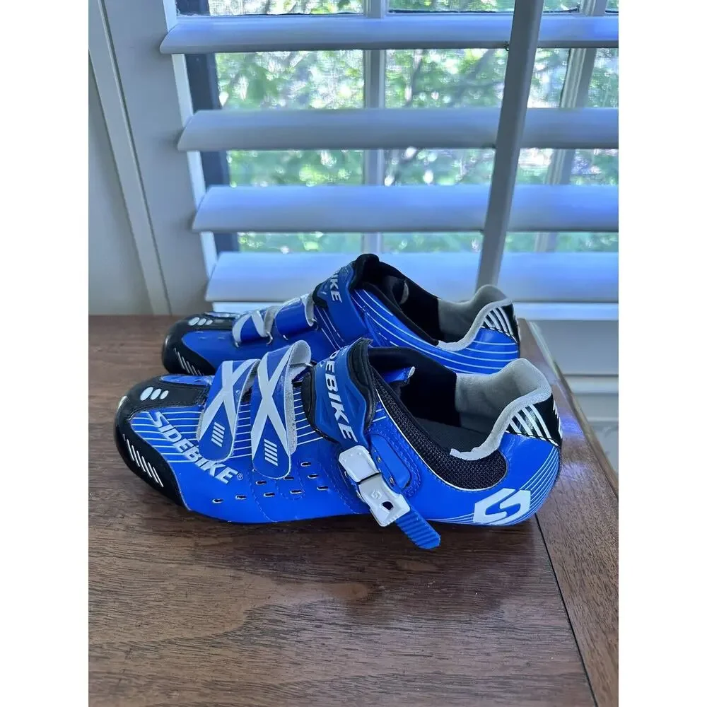 Sidebike Blue Black Cycling Clip in Shoes Men's Size 8 Women’s Size 9 SD-003